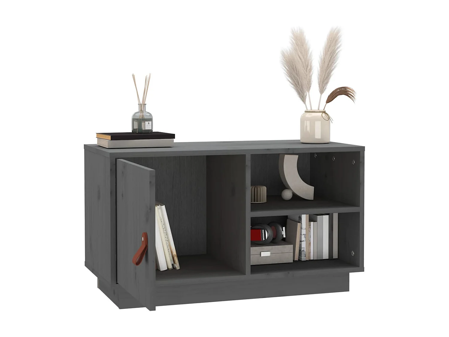 Meuble TV Gris 70x34x40 cm Bois de pin massif