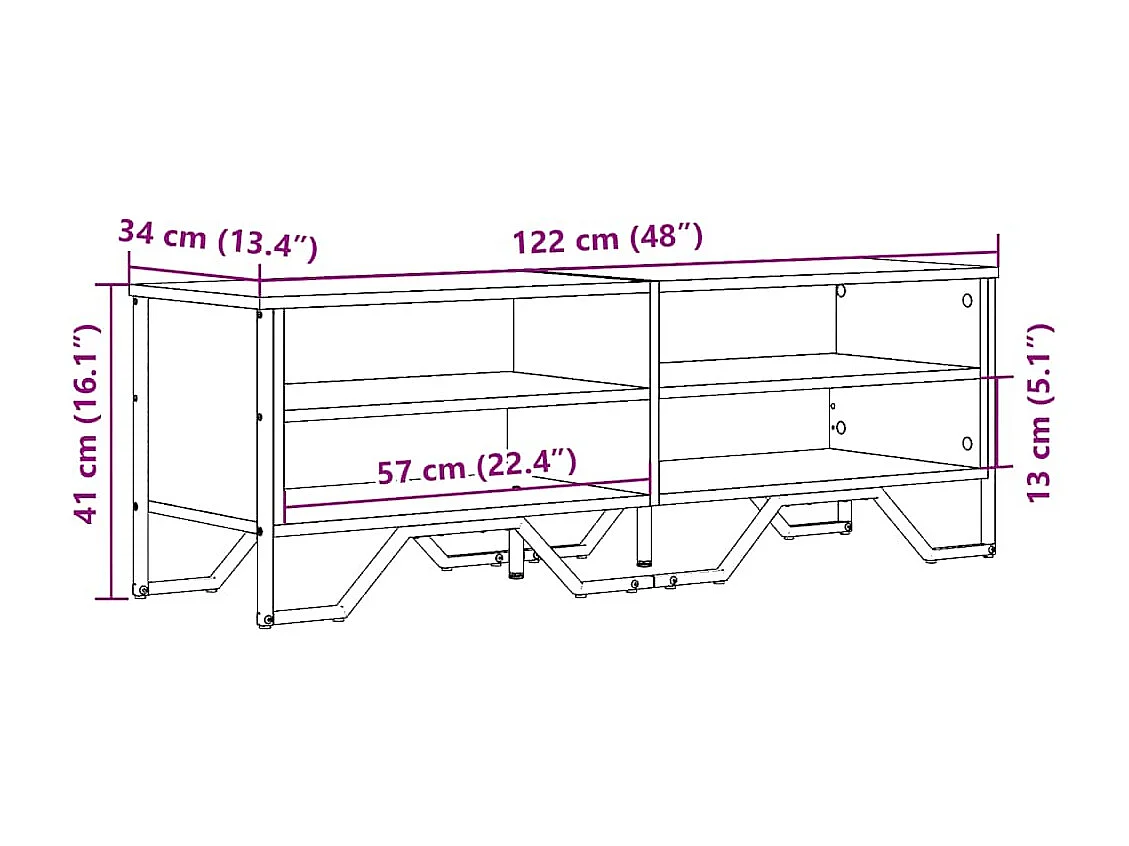 Meuble TV chêne marron 122x34x41 cm bois d'ingénierie