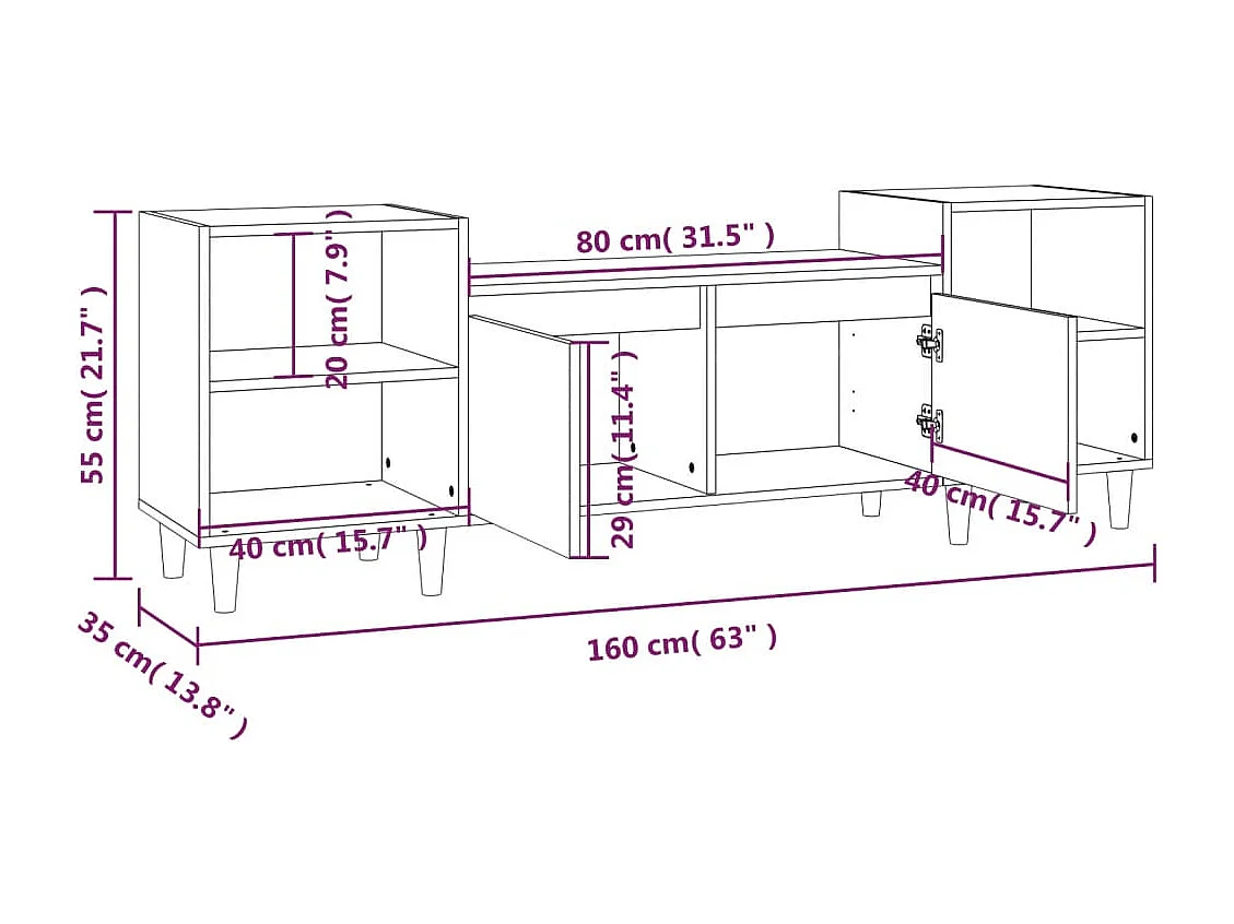 Meuble TV Blanc 160x35x55 cm Bois d'ingénierie