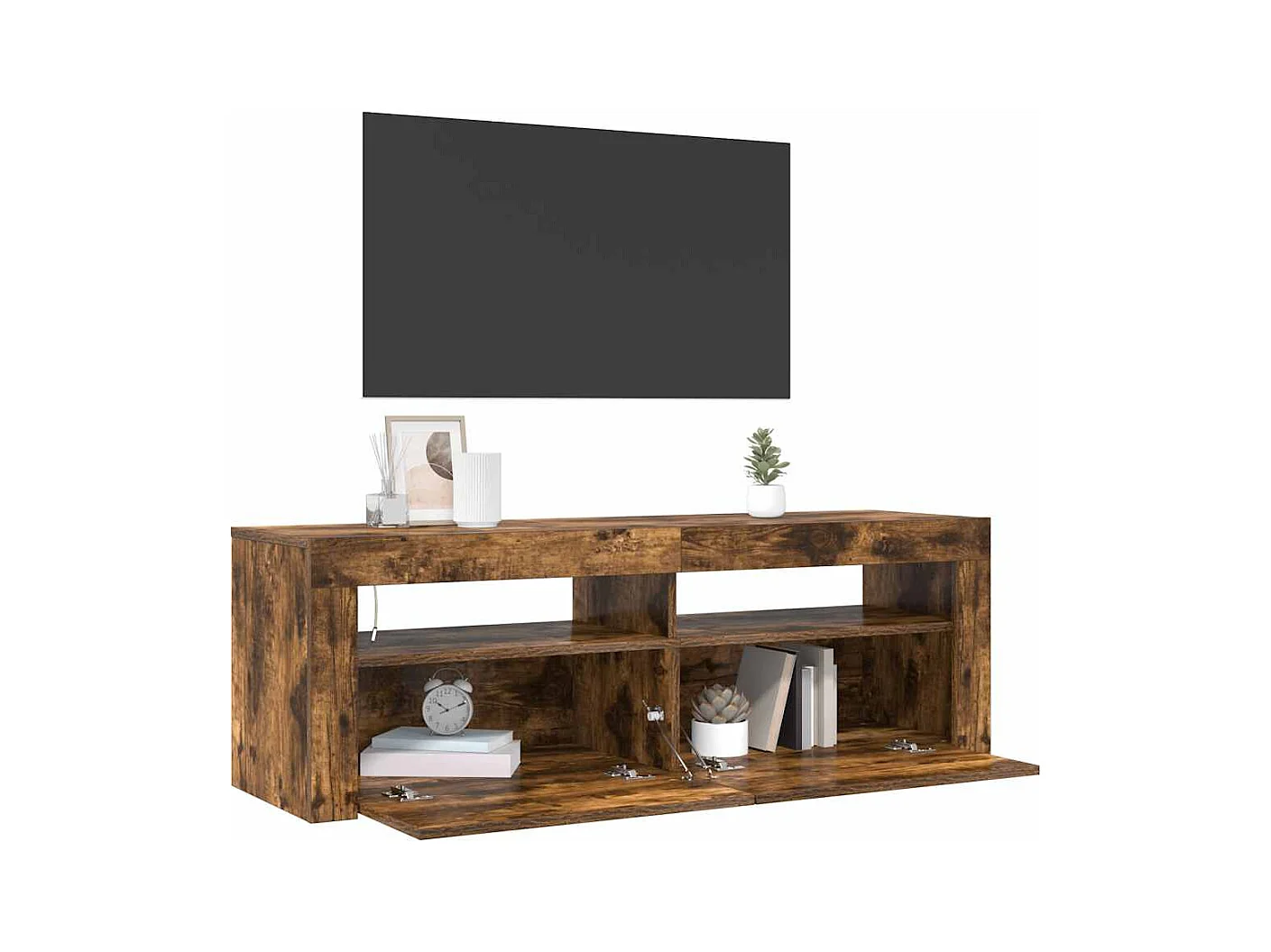 Meuble TV avec lumières LED Chêne fumé 120x35x40 cm