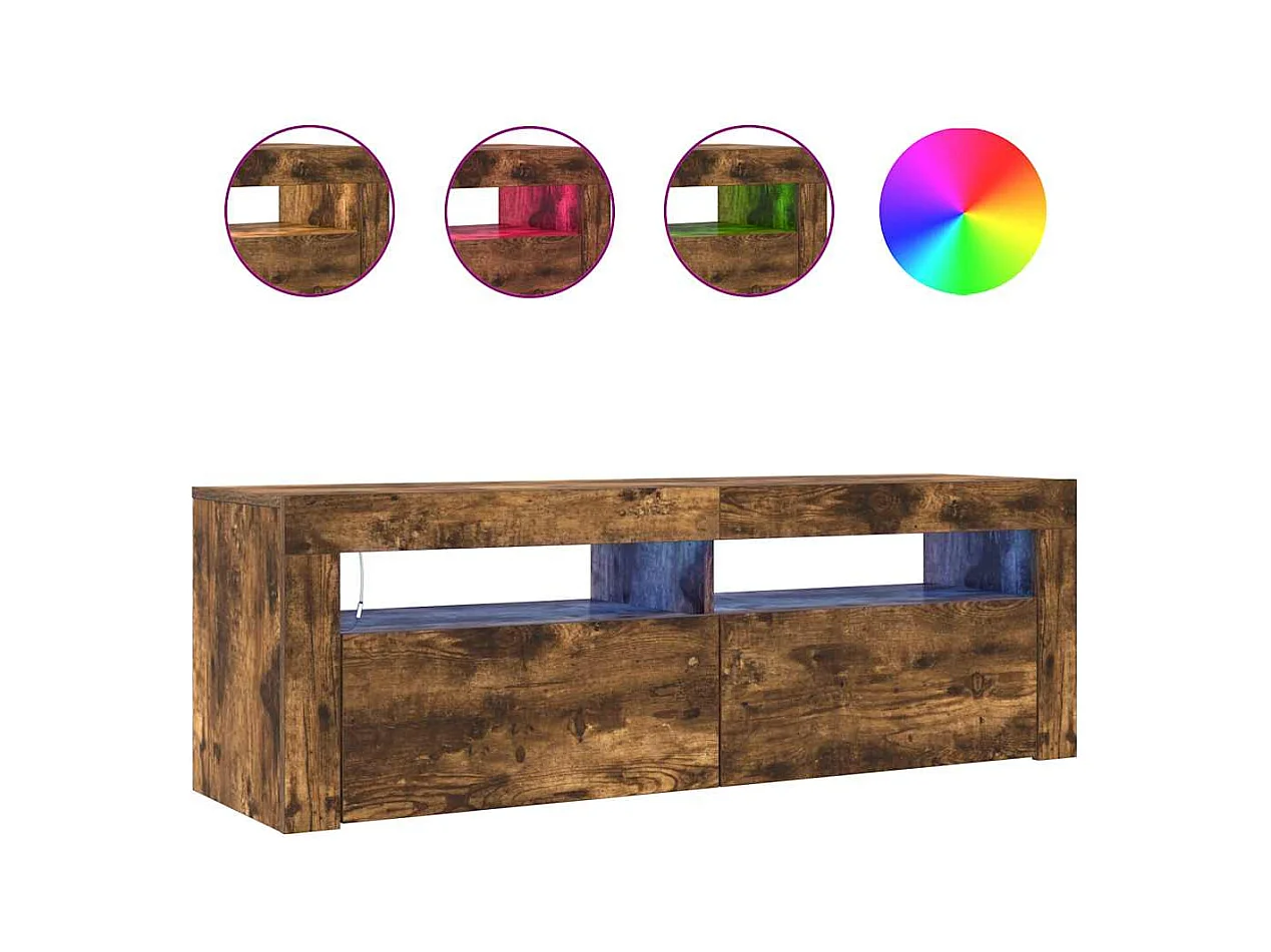 Meuble TV avec lumières LED Chêne fumé 120x35x40 cm