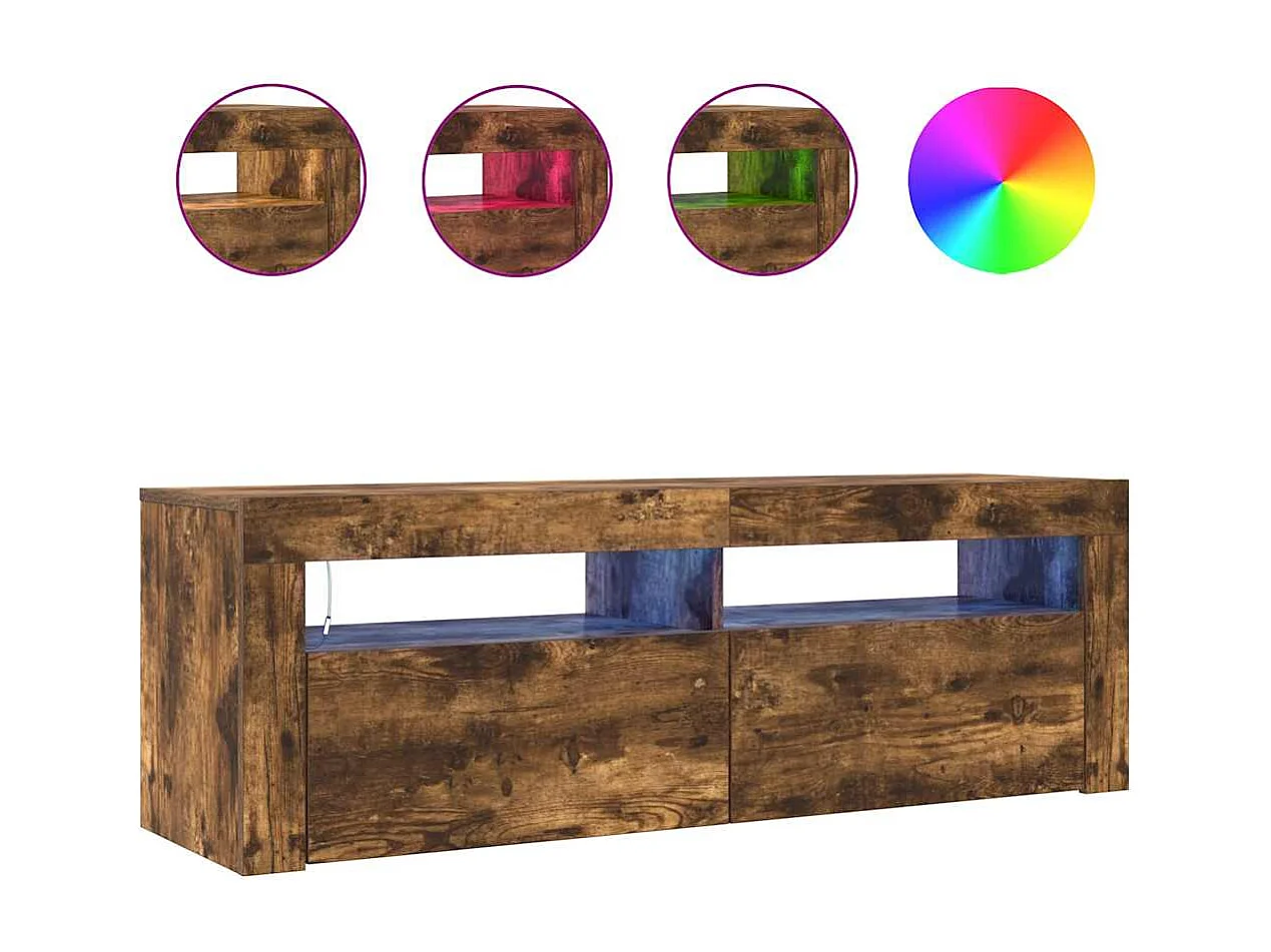 Meuble TV avec lumières LED Chêne fumé 120x35x40 cm