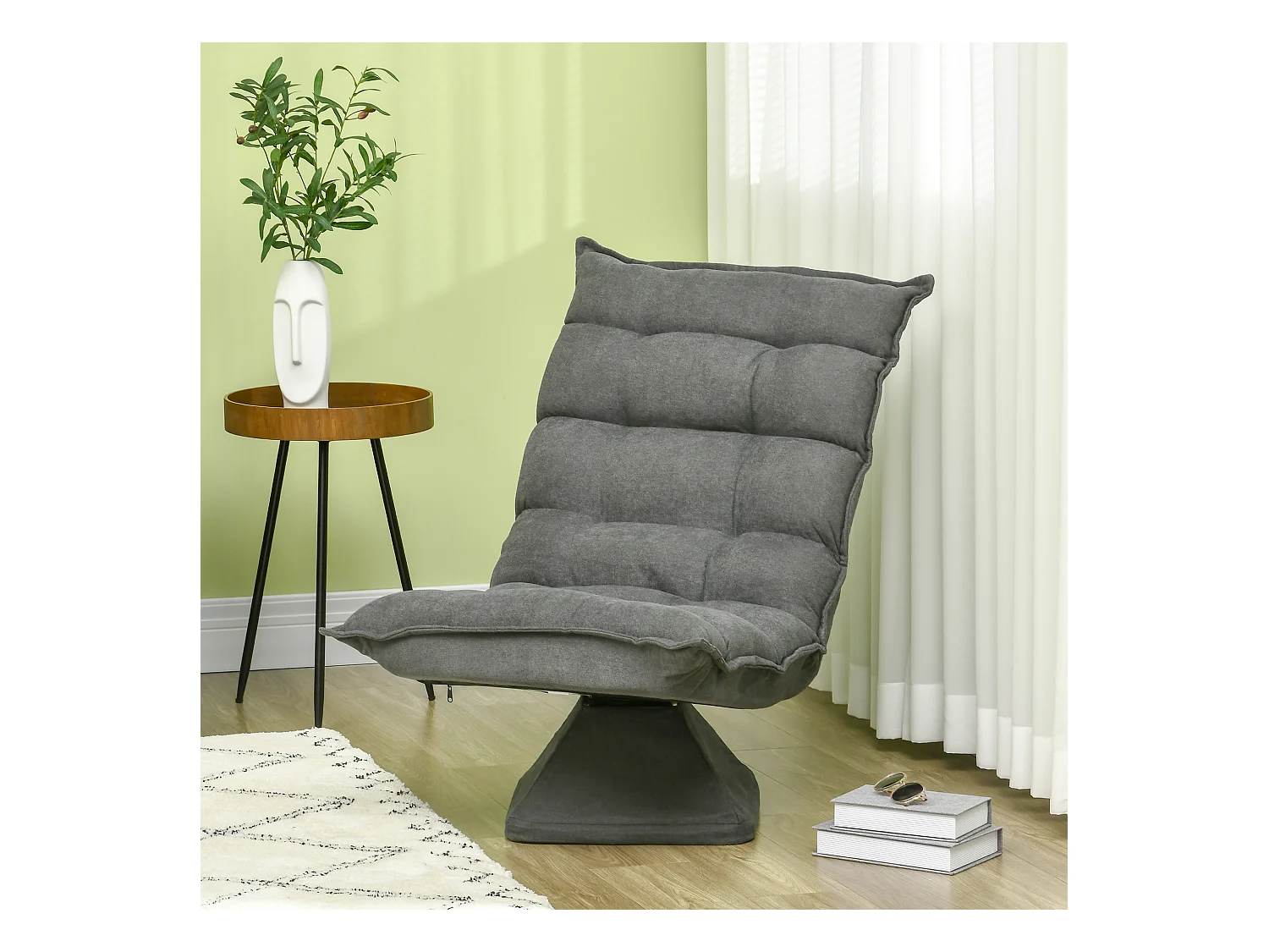 Fauteuil pivotant au sol avec dossier réglable, microfibre, gris (62x70x95cm)
