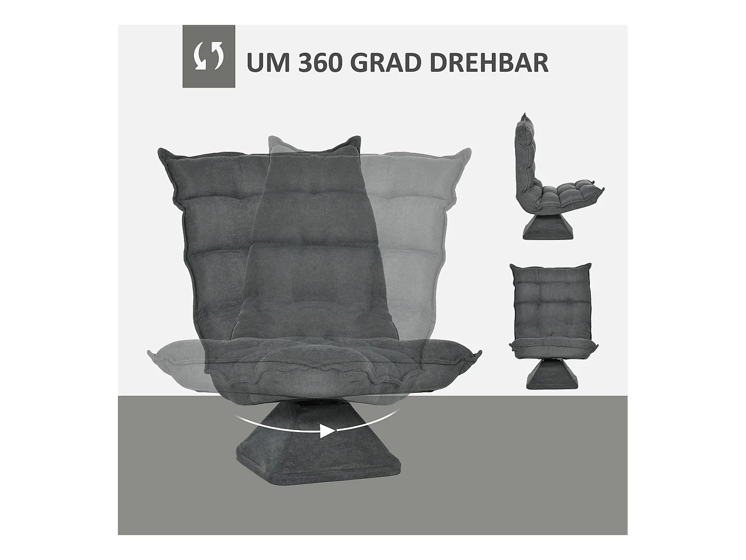 Fauteuil pivotant au sol avec dossier réglable, microfibre, gris (62x70x95cm)