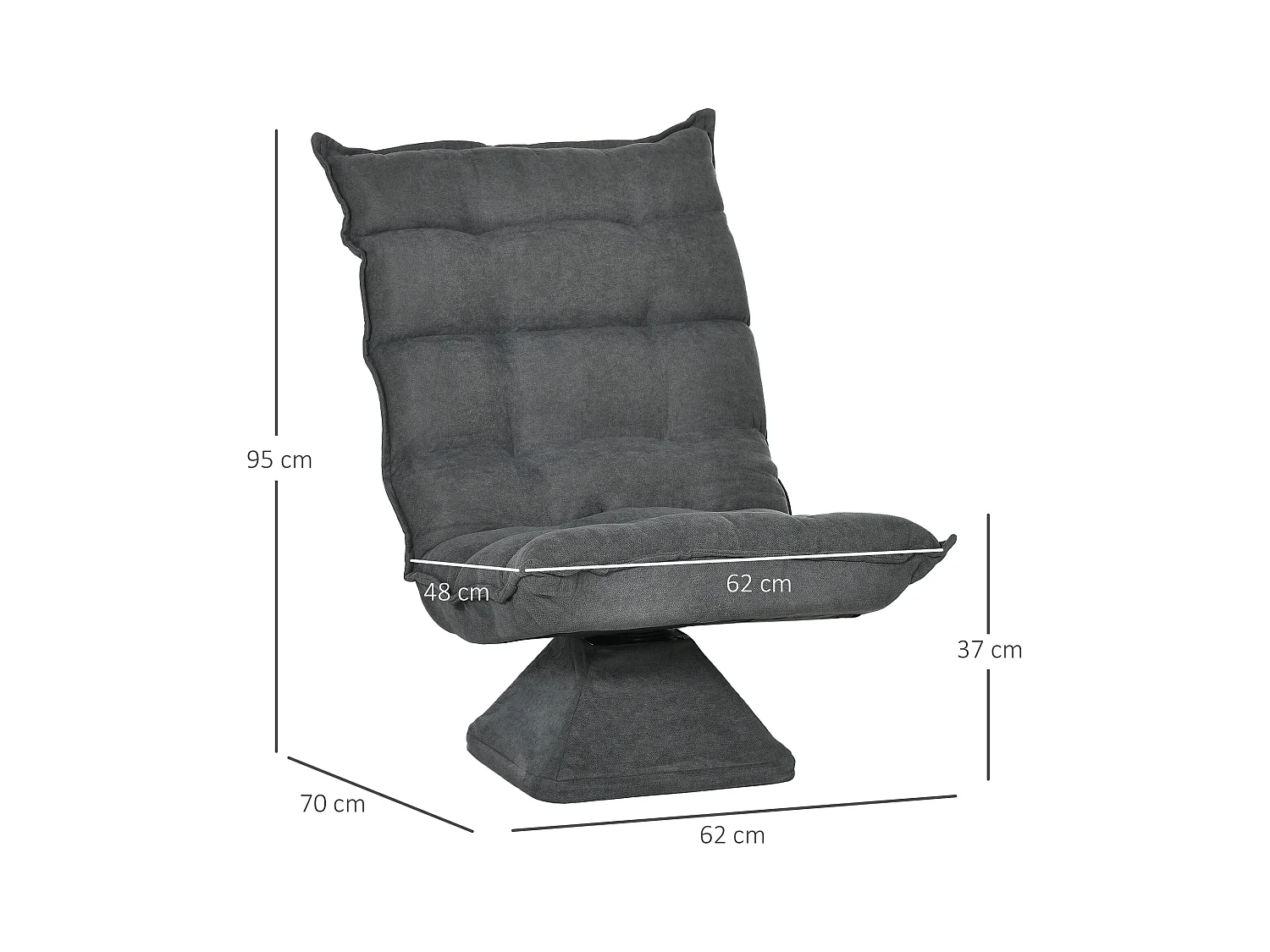 Fauteuil pivotant au sol avec dossier réglable, microfibre, gris (62x70x95cm)