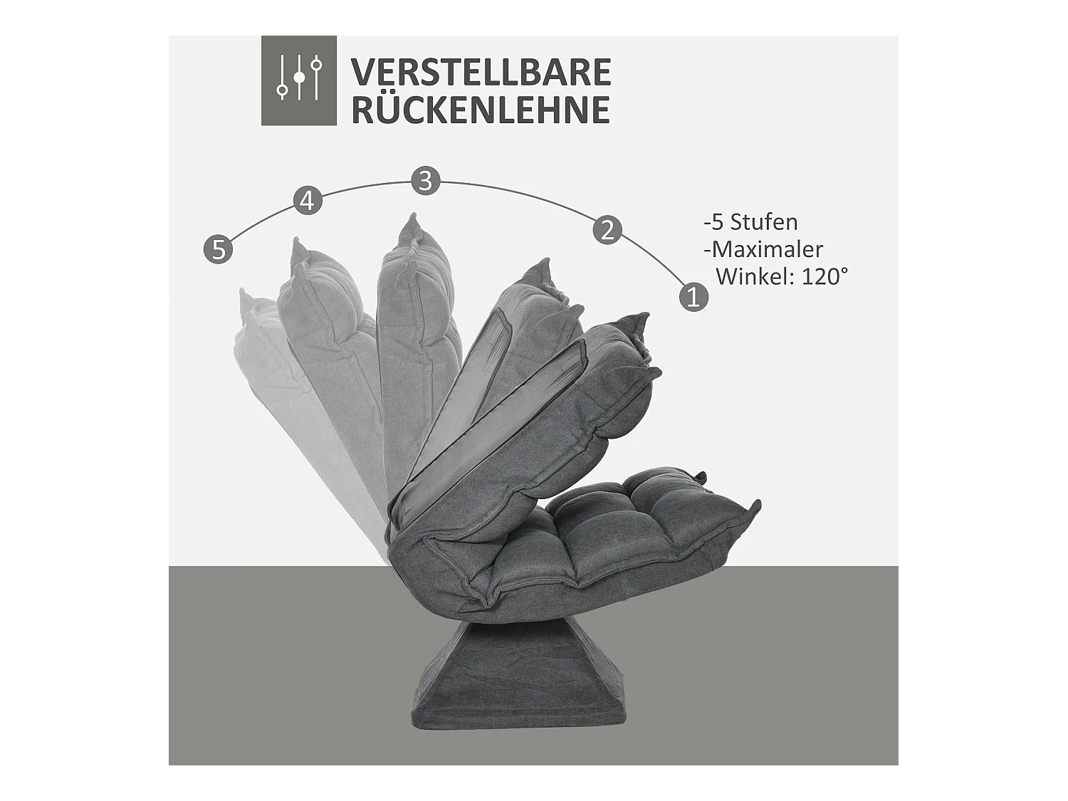 Fauteuil pivotant au sol avec dossier réglable, microfibre, gris (62x70x95cm)