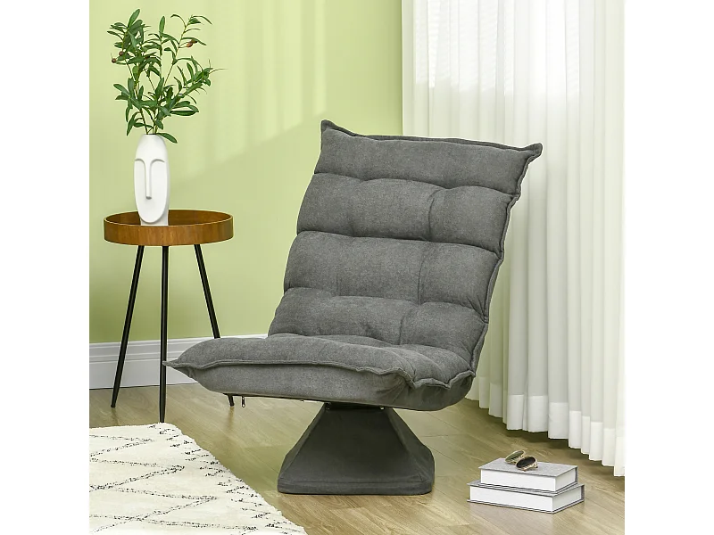 Fauteuil pivotant au sol avec dossier réglable, microfibre, gris (62x70x95cm)
