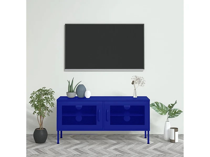 Meuble TV Bleu marine 105x35x50 cm Acier