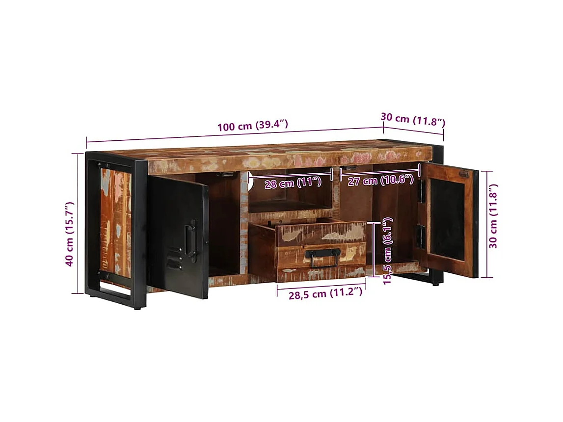 Meuble TV 100x30x40 cm Bois de récupération solide