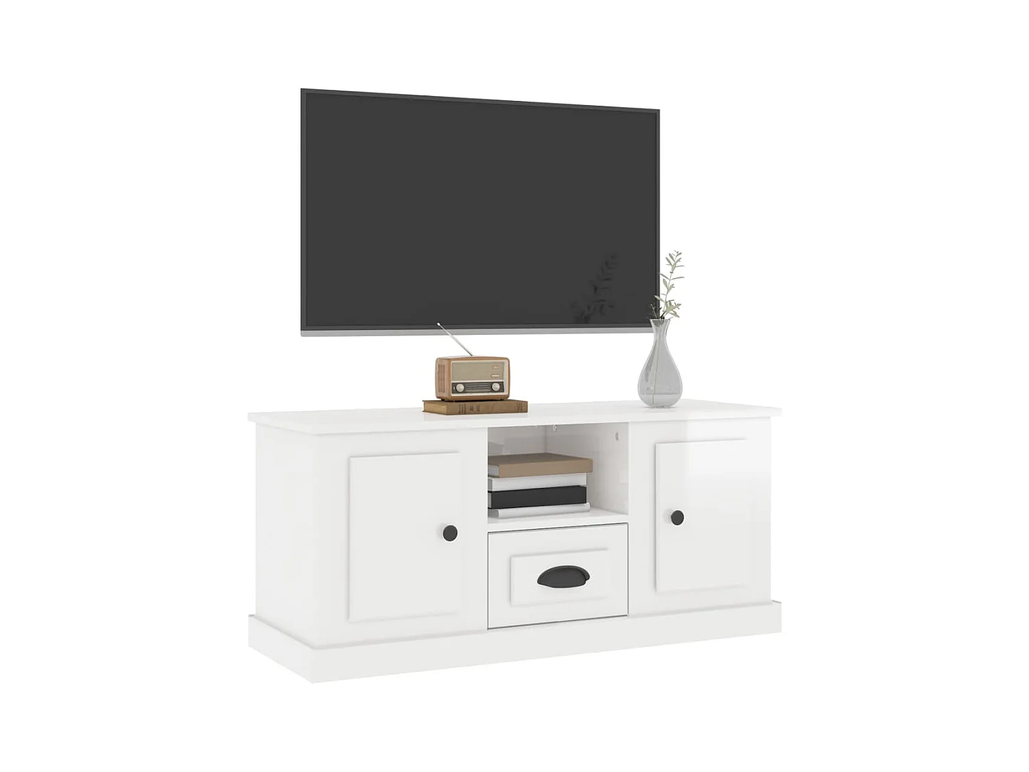 Mobile porta TV bianco lucido 100x35,5x45 cm in legno ingegnerizzato