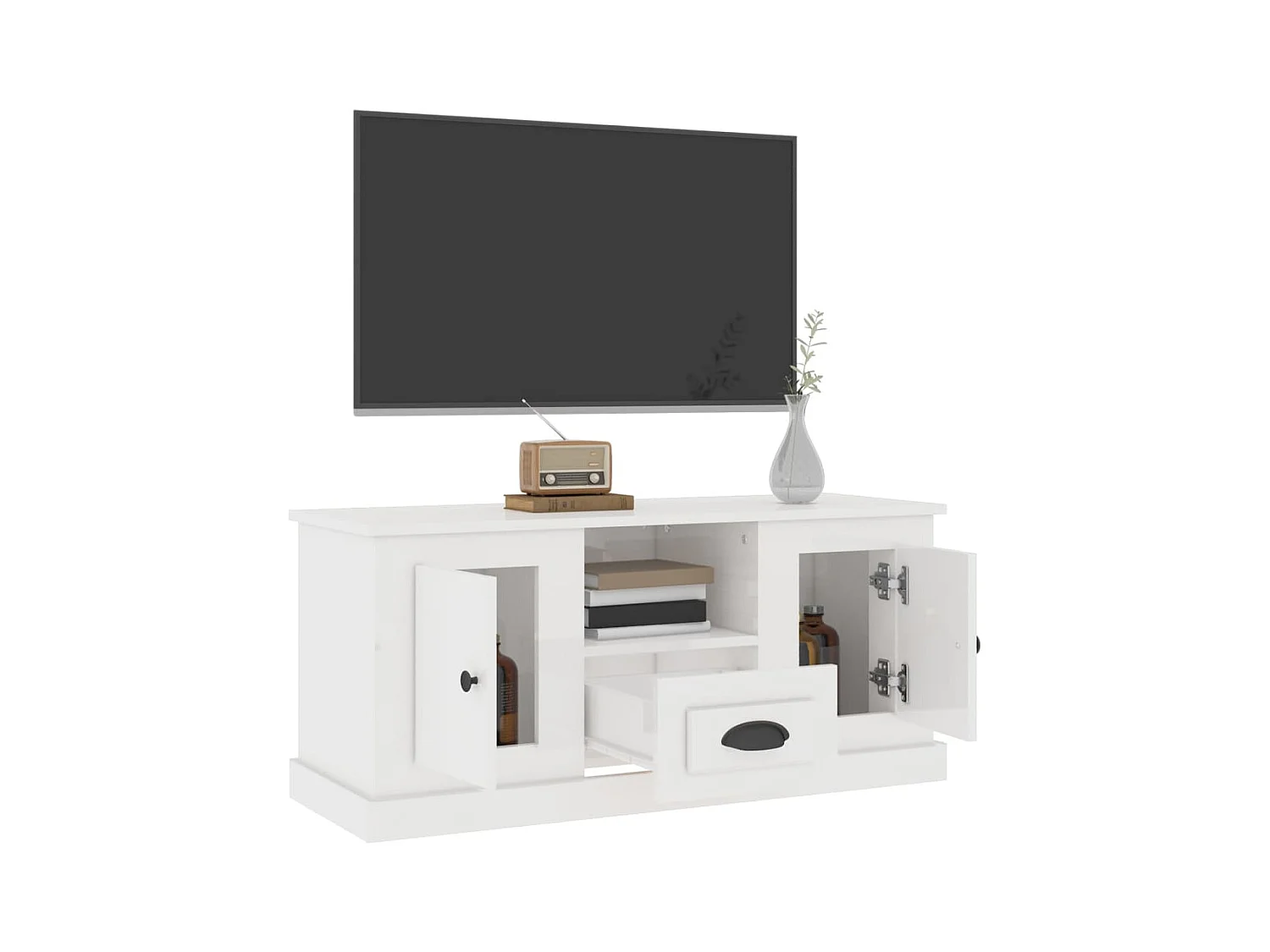 Mobile porta TV bianco lucido 100x35,5x45 cm in legno ingegnerizzato