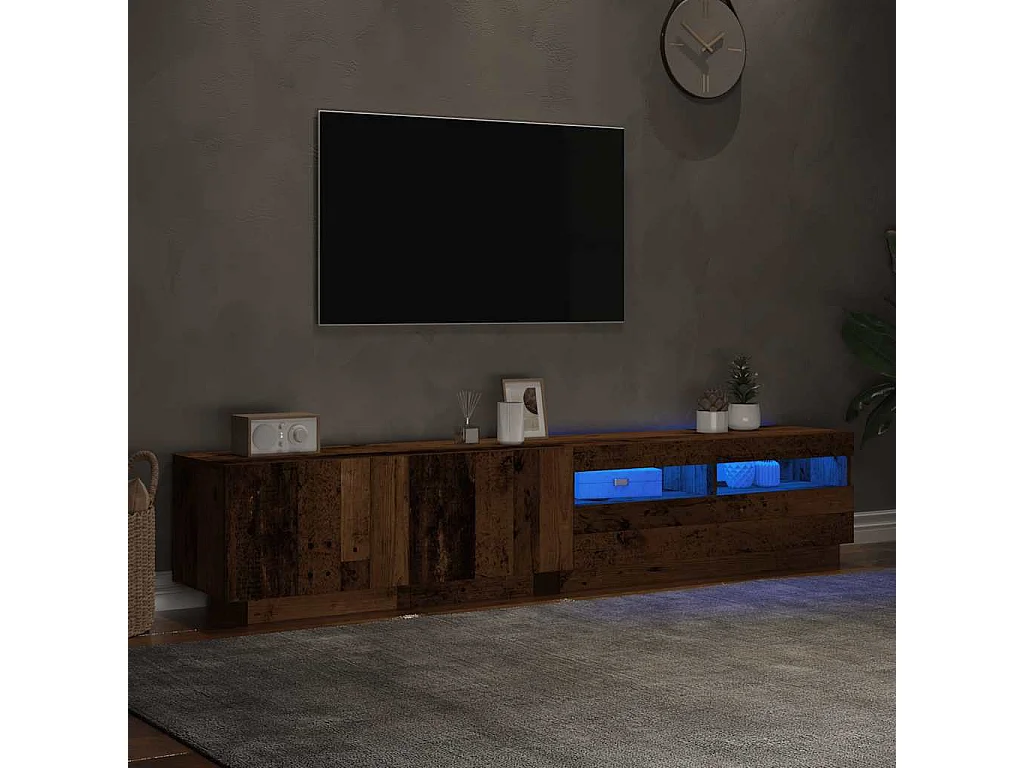 Meuble TV avec lumières LED vieux bois bois d'ingénierie