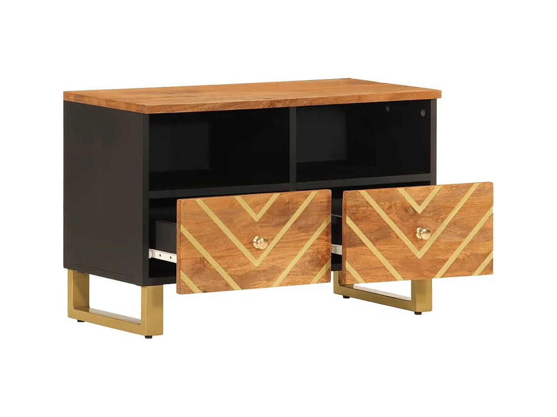 Bruin en zwart tv-meubel 70x33,5x46 cm massief mangohout