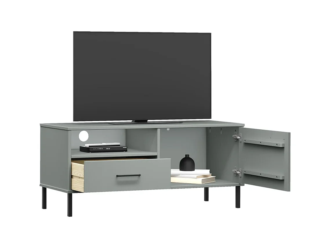 Mobile TV con gambe in metallo Grigio Legno massello di pino OSLO