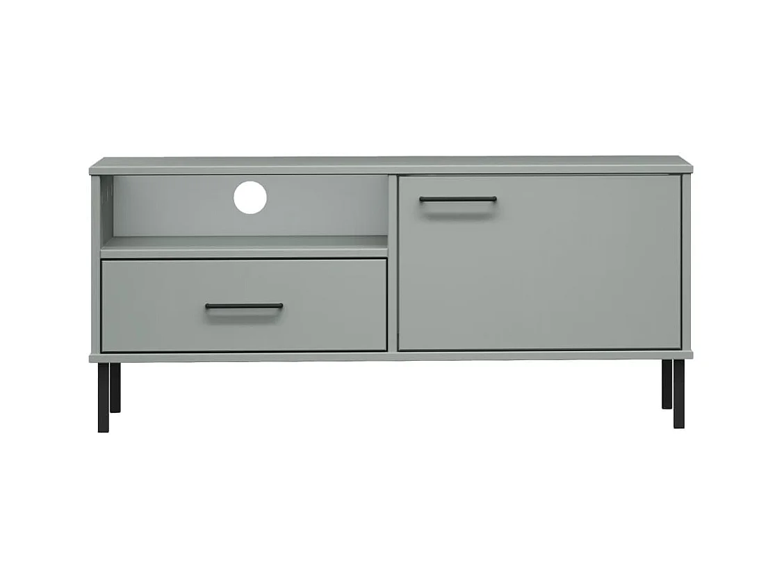 Mobile TV con gambe in metallo Grigio Legno massello di pino OSLO