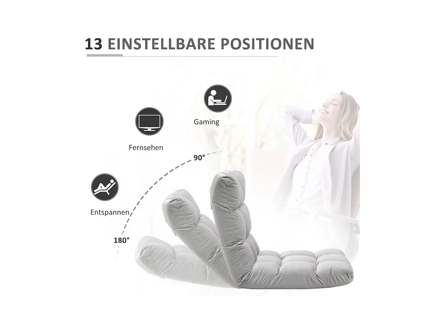 Canapé convertible 3-en-1, dossier réglable 13 positions, métal et mousse haute densité, gris (55x71x53.5cm)