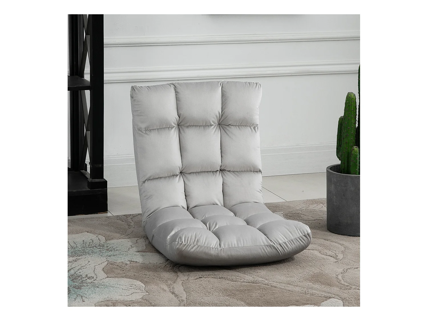 Sofá convertible 3 en 1, respaldo regulable en 13 posiciones, metal y espuma de alta densidad, gris (55x71x53,5cm)