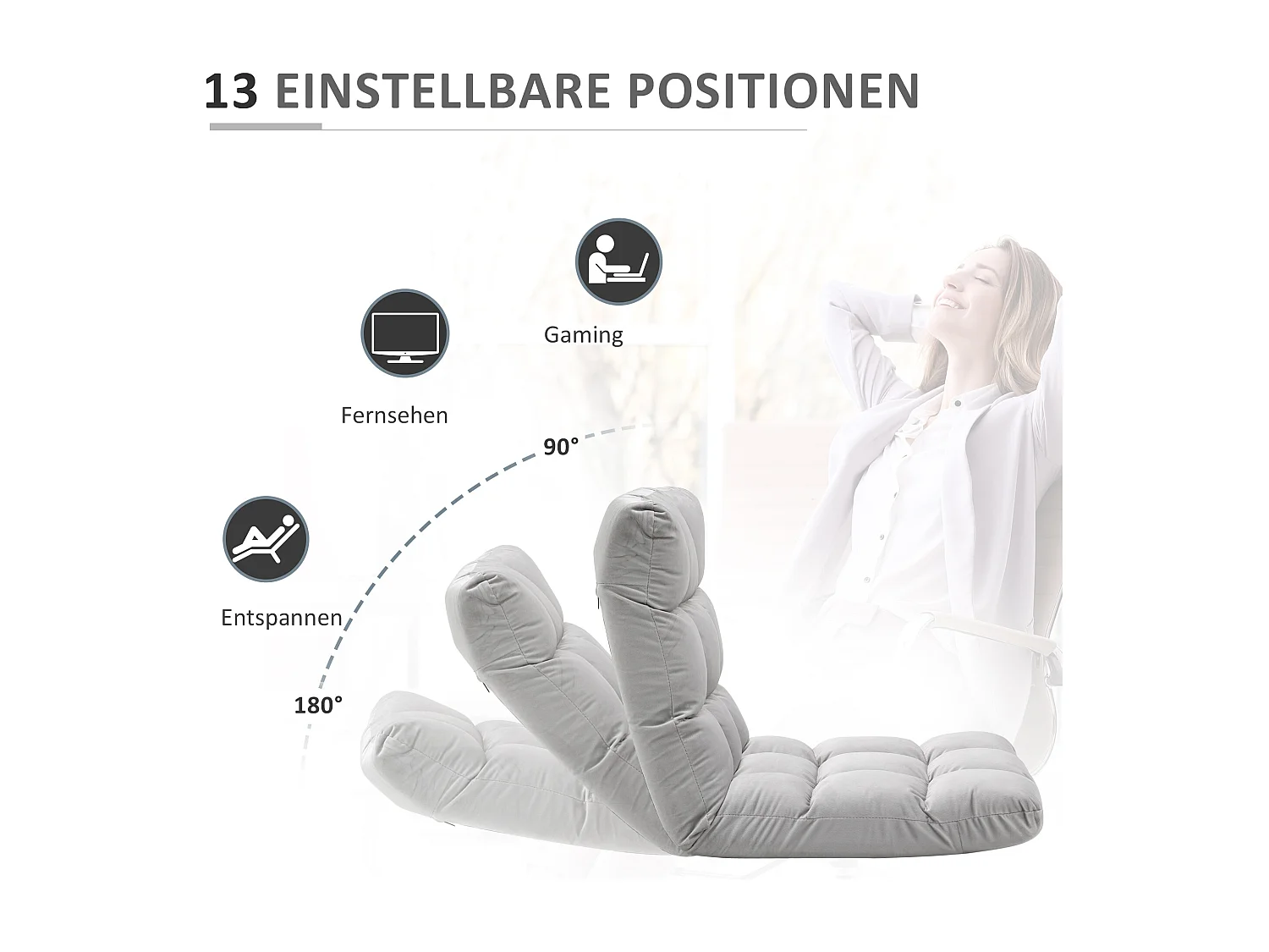 Canapé convertible 3-en-1, dossier réglable 13 positions, métal et mousse haute densité, gris (55x71x53.5cm)