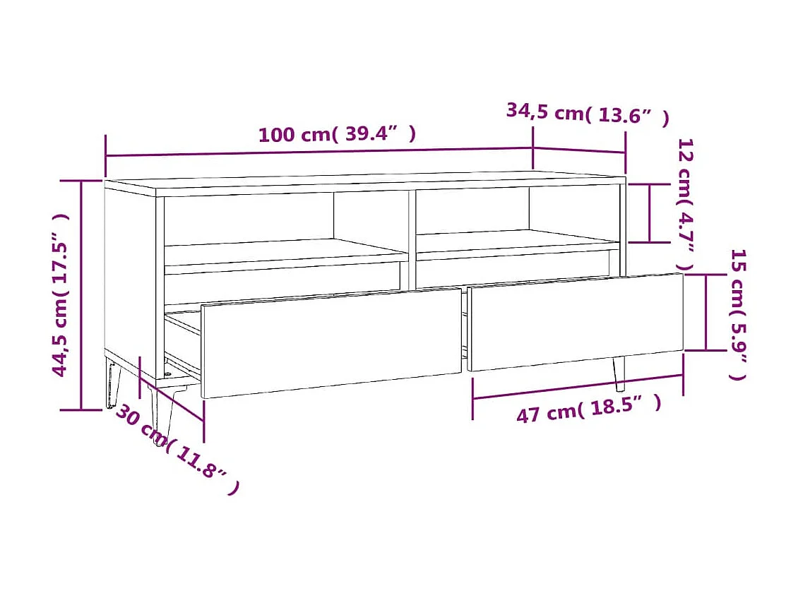 Mueble de TV de roble ahumado 100x34,5x44,5 cm madera de ingeniería