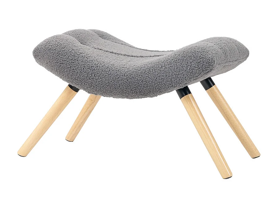 Tabouret de salon en tissu Berber fleece, design ergonomique, polyester, gris foncé, avec pieds en hêtre (67x45x38cm)