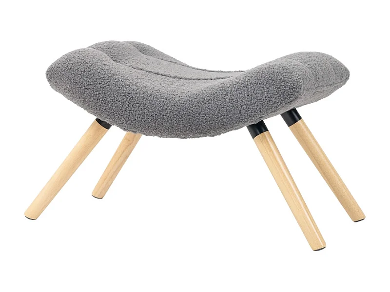 Tabouret de salon en tissu Berber fleece, design ergonomique, polyester, gris foncé, avec pieds en hêtre (67x45x38cm)