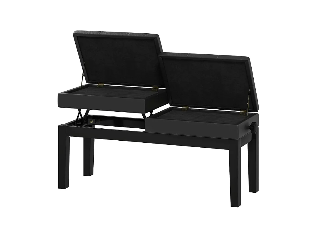 Tabouret de piano réglable en hauteur, avec rangement, similicuir, noir (105x37x48-58cm)