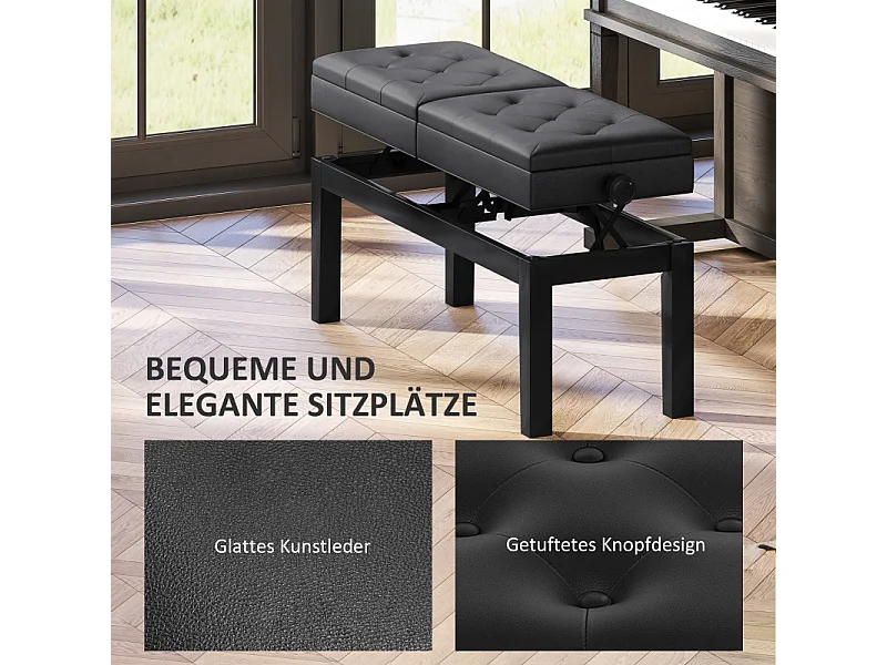 In hoogte verstelbare pianokruk met opbergruimte, imitatieleer, zwart (105x37x48-58cm)