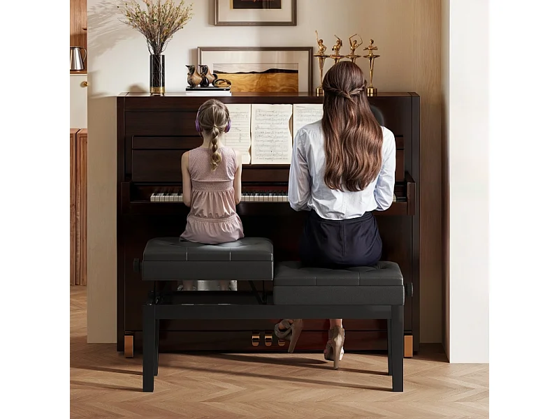 In hoogte verstelbare pianokruk met opbergruimte, imitatieleer, zwart (105x37x48-58cm)