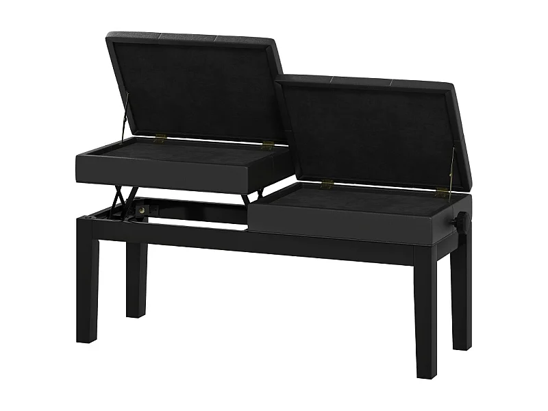 Tabouret de piano réglable en hauteur, avec rangement, similicuir, noir (105x37x48-58cm)