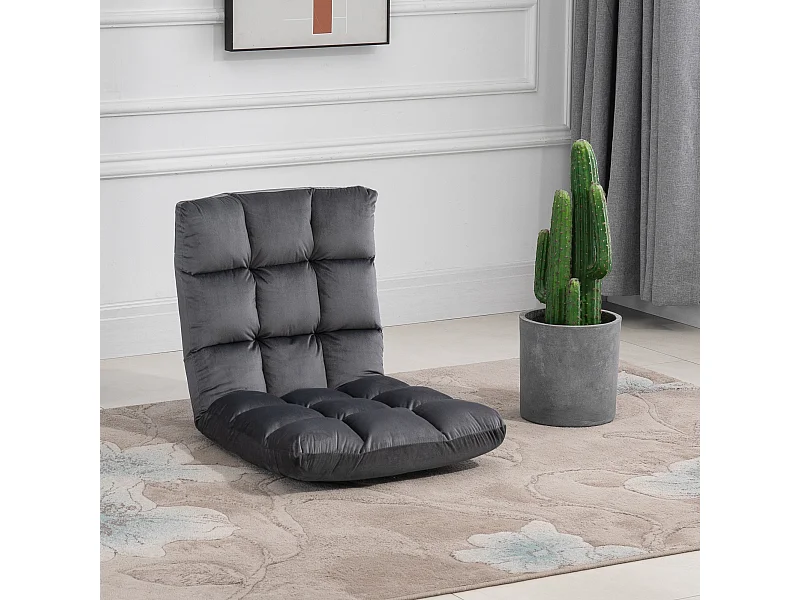 Fauteuil pliant convertible 3-en-1, dossier réglable 13 positions, polyester, gris foncé, rembourrage mousse (55x71x53.5cm)