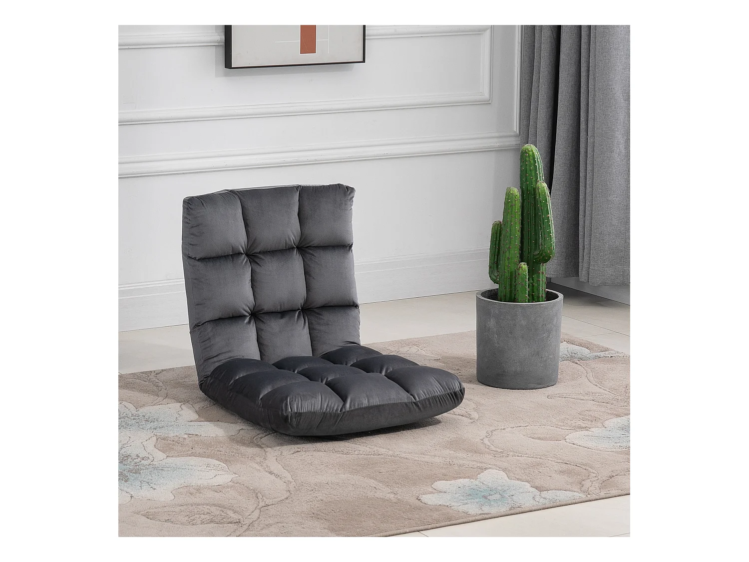 Fauteuil pliant convertible 3-en-1, dossier réglable 13 positions, polyester, gris foncé, rembourrage mousse (55x71x53.5cm)