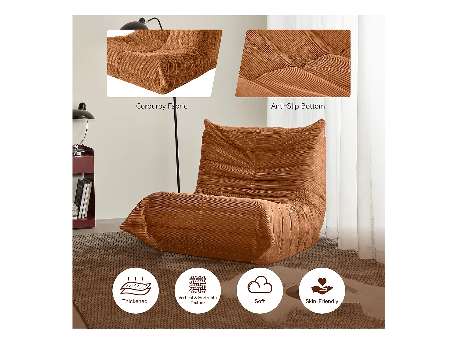 Canapé d'appoint modulable, design ergonomique, mousse mémoire, orange (105x95x85cm)