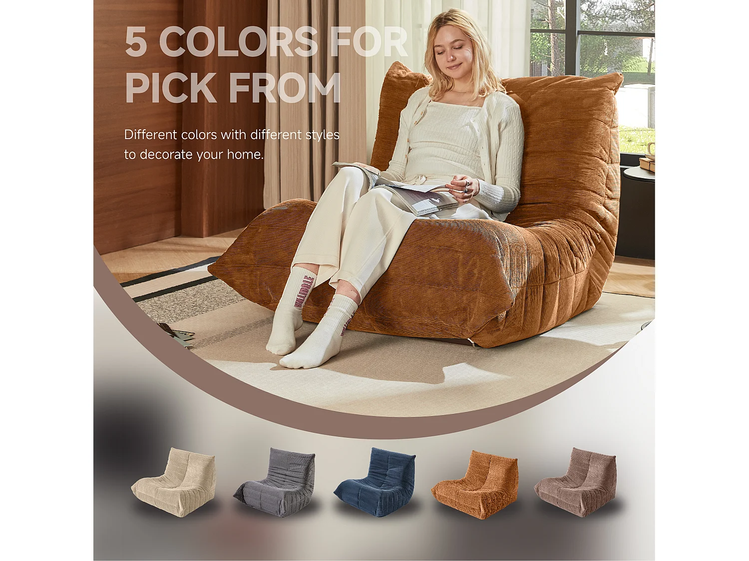 Sofá modular auxiliar, diseño ergonómico, viscoelástico, color naranja (105x95x85cm)