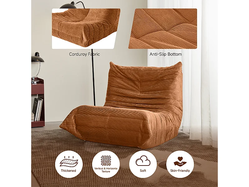 Sofá modular auxiliar, diseño ergonómico, viscoelástico, color naranja (105x95x85cm)