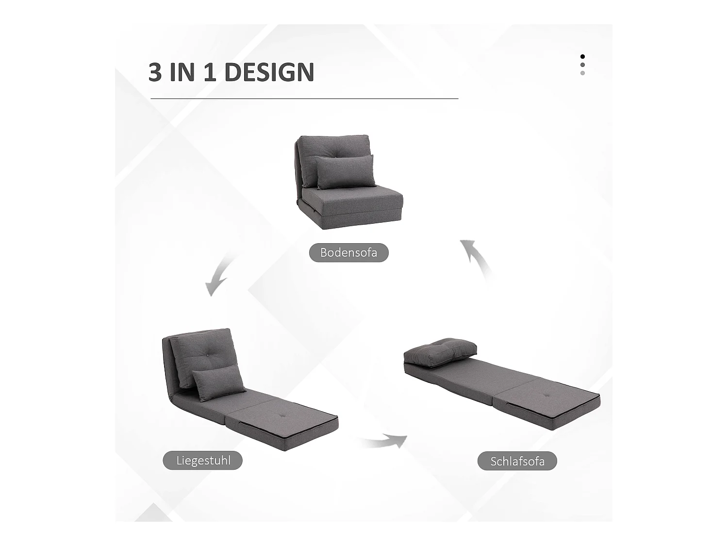 Canapé convertible 2-en-1 avec dossier réglable, housse en lin, gris foncé (80x60x56cm)