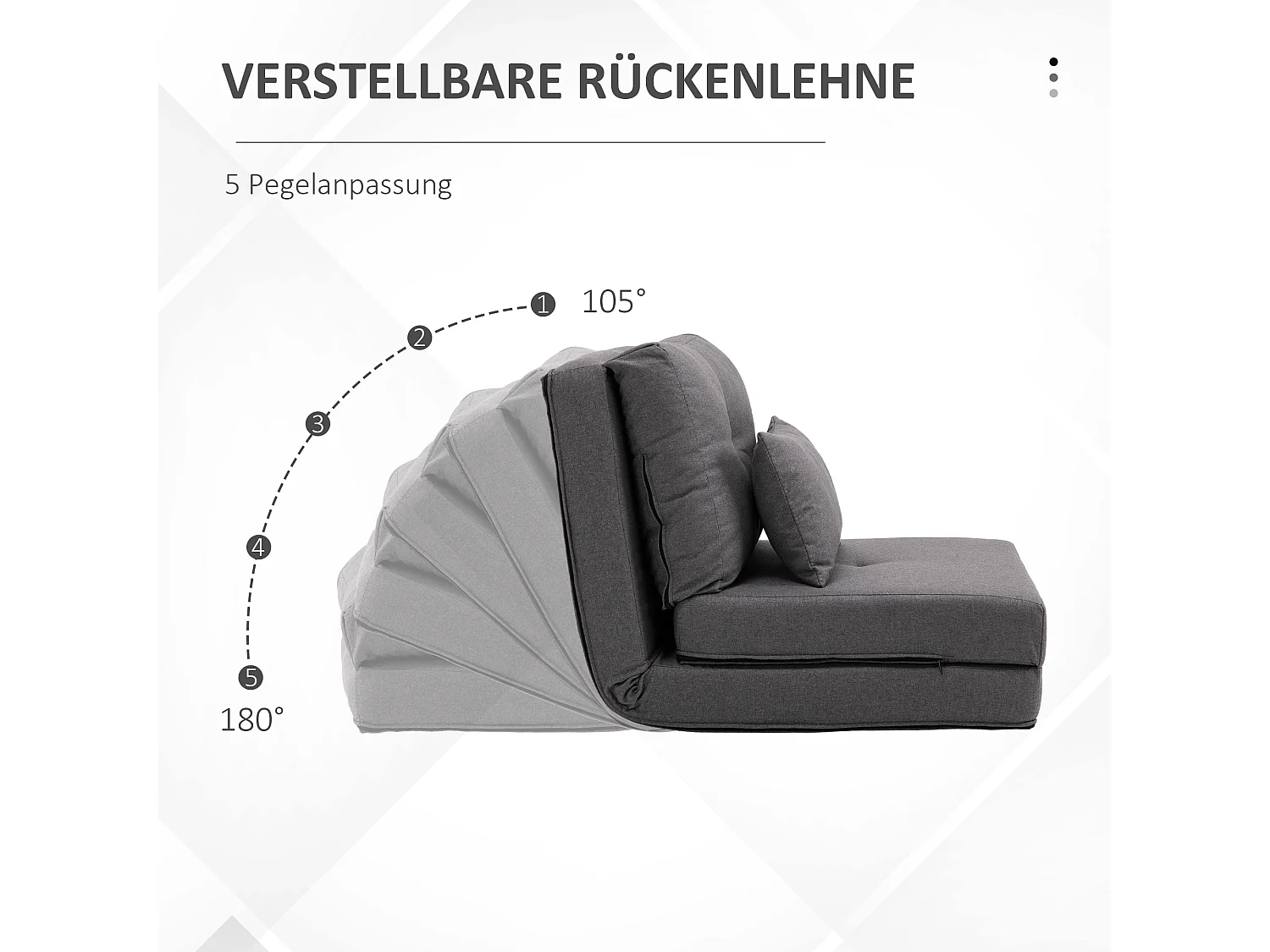 Canapé convertible 2-en-1 avec dossier réglable, housse en lin, gris foncé (80x60x56cm)