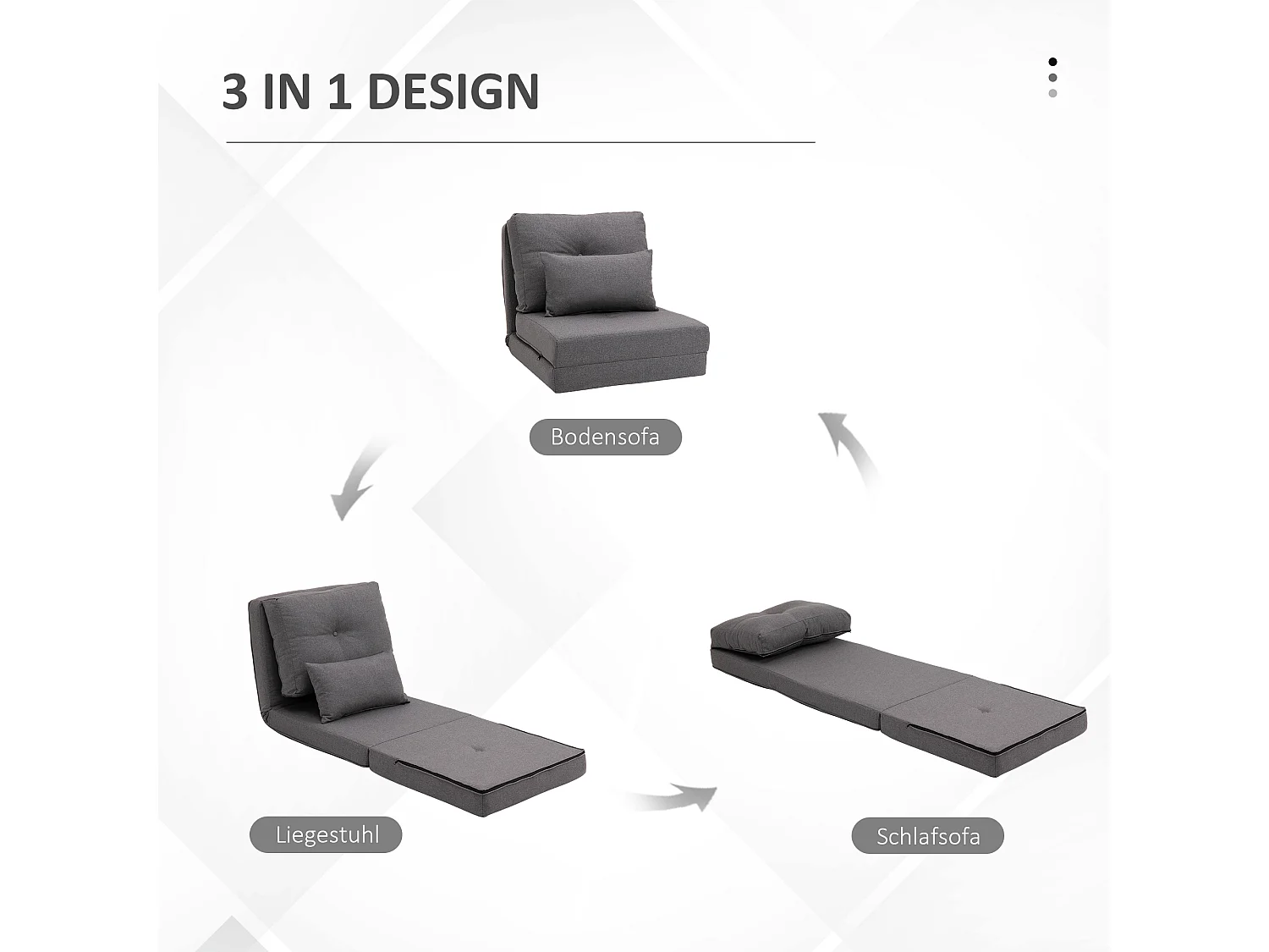 Canapé convertible 2-en-1 avec dossier réglable, housse en lin, gris foncé (80x60x56cm)