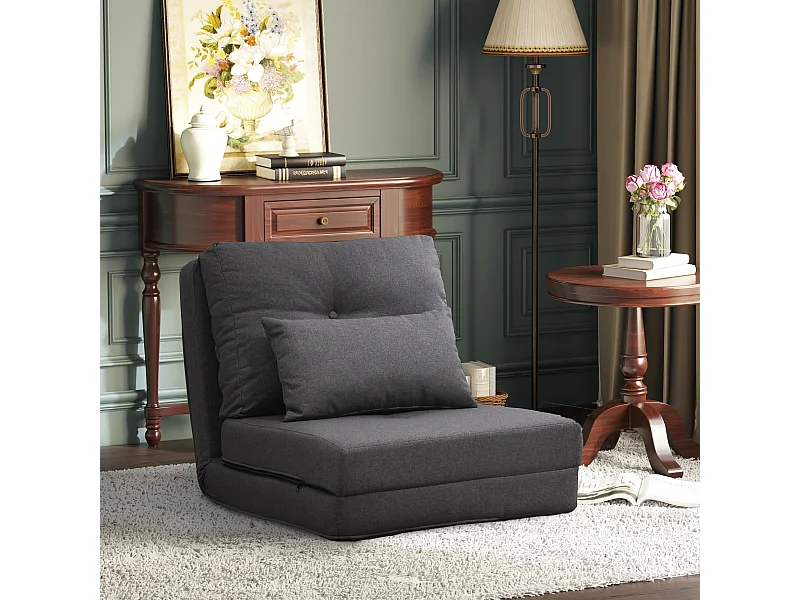 Canapé convertible 2-en-1 avec dossier réglable, housse en lin, gris foncé (80x60x56cm)