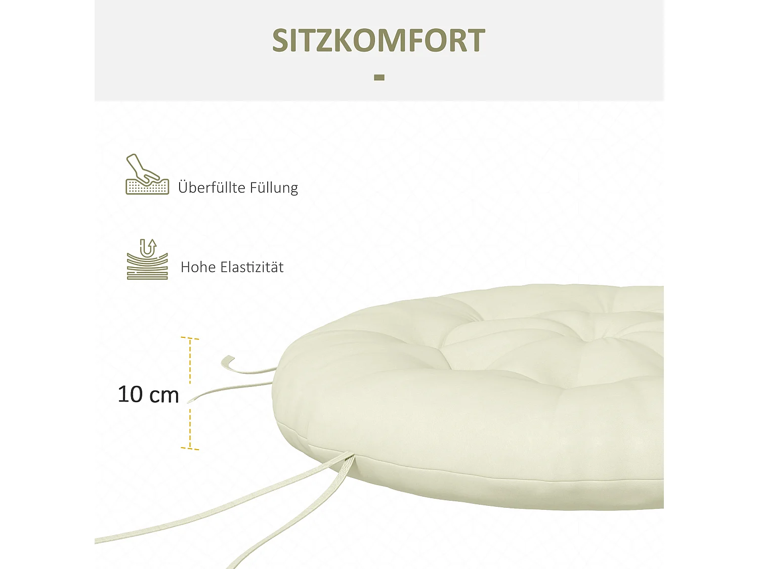 Housse de coussin de chaise de jardin rembourrée, confortable, polyester, beige (80x80x10 cm)