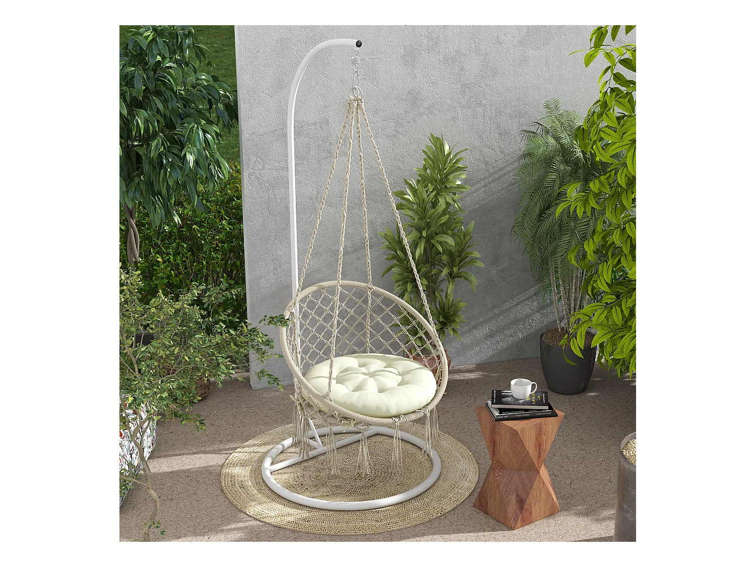 Cómoda funda de cojín acolchada para silla de jardín, poliéster beige (80 x 80 x 10 cm)