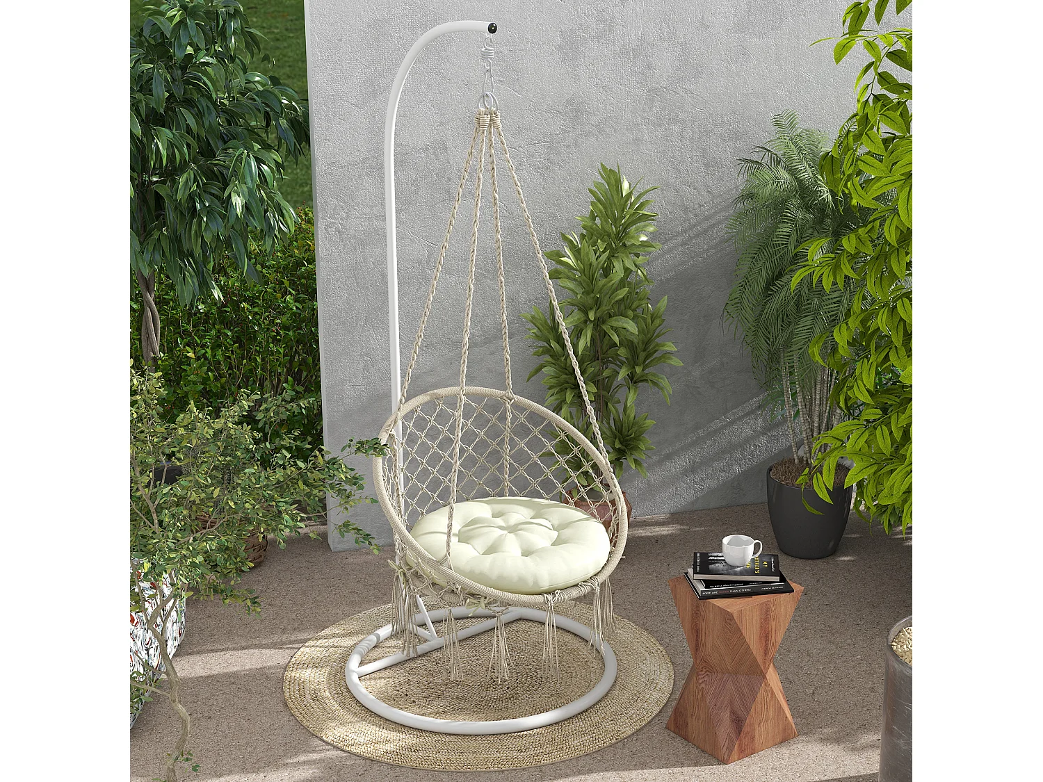 Housse de coussin de chaise de jardin rembourrée, confortable, polyester, beige (80x80x10 cm)