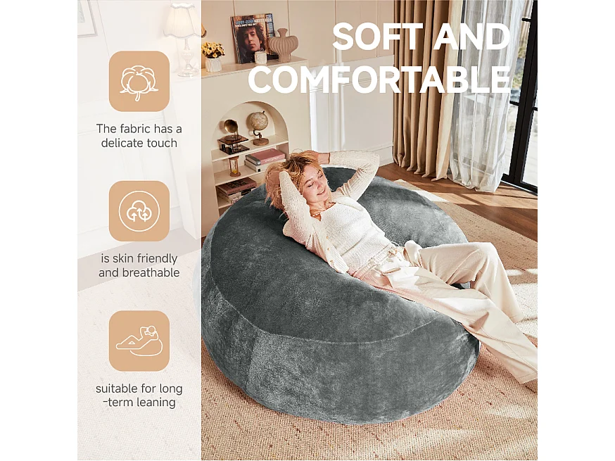 Sacchi da sella giganti per adulti, design ergonomico e ultra confortevole, schiuma, grigio scuro (150x150x60cm)