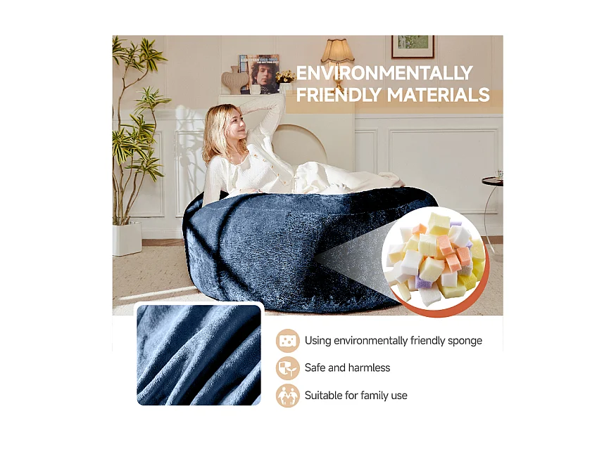 Pouf géant en mousse, confortable et polyvalent, idéal pour salon et balcon, bleu (120x120x60cm)