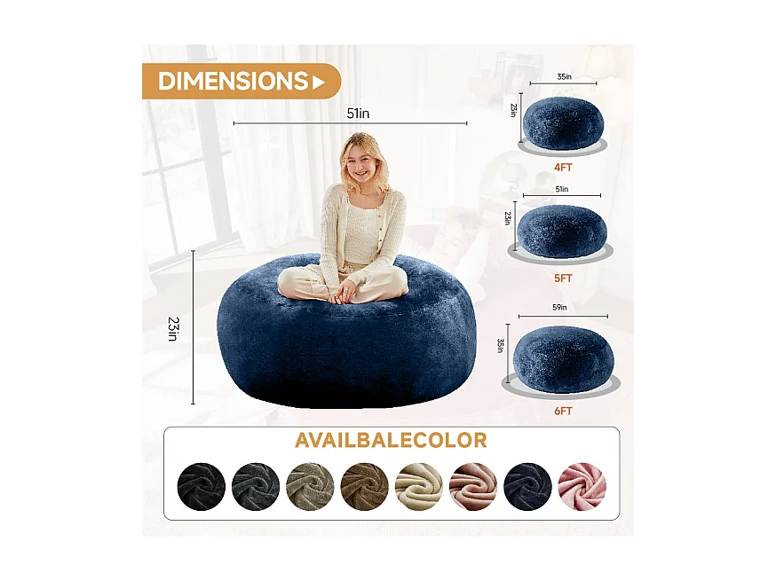 Grote schuimzitzak, comfortabel en veelzijdig, ideaal voor woonkamer en balkon, blauw (120x120x60cm)