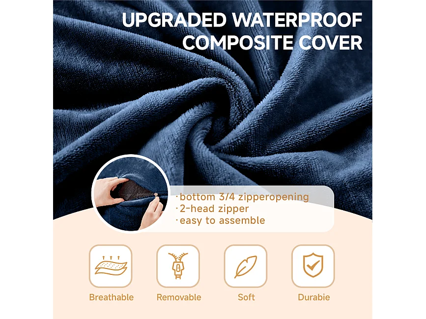 Pouf géant en mousse, confortable et polyvalent, idéal pour salon et balcon, bleu (120x120x60cm)