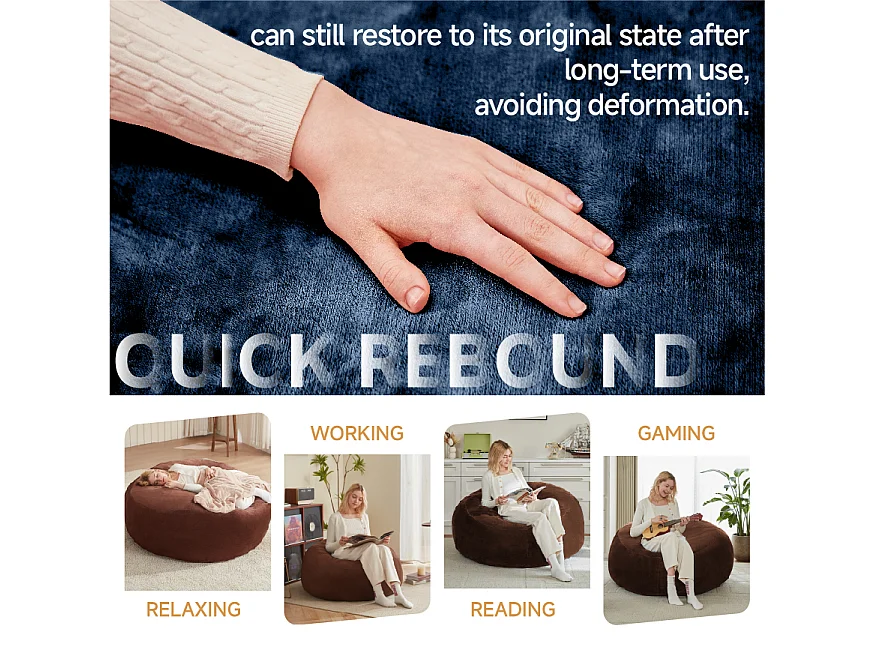 Pouf géant en mousse, confortable et polyvalent, idéal pour salon et balcon, bleu (120x120x60cm)