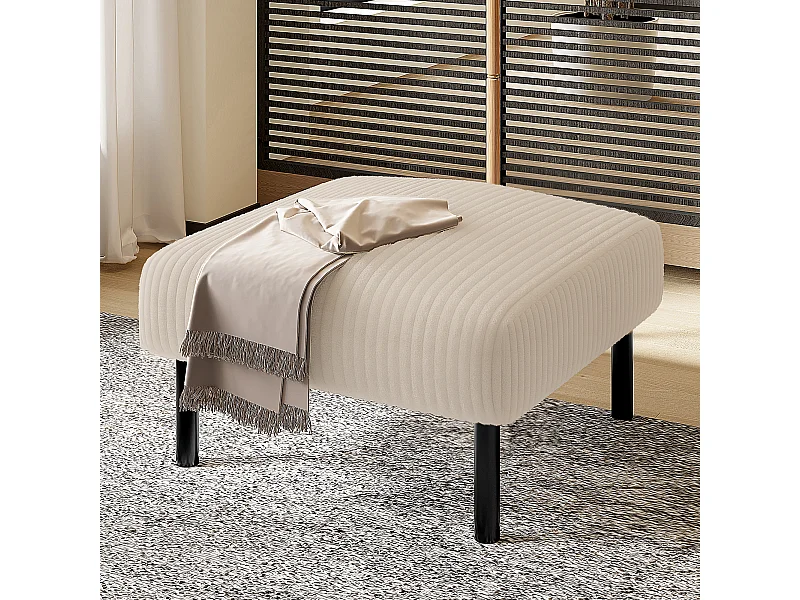 Pouf en velours côtelé avec structure métallique, design contemporain, confort ultra-doux, beige (60x56x18 cm)
