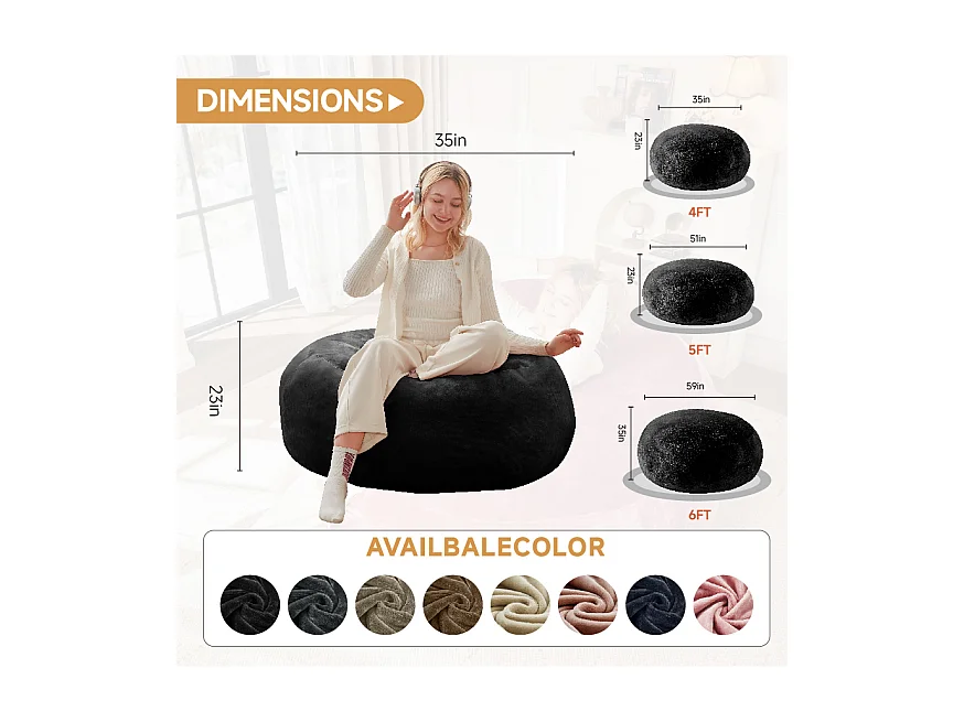 Sacco da sella gigante ultra-confortevole, imbottitura in schiuma, nero (90x90x50cm)