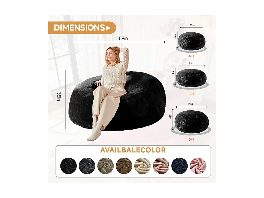 Sacco da sella gigante ultra-confortevole, imbottitura in schiuma, nero (90x90x50cm)