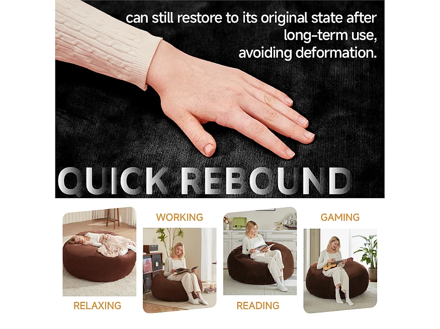 Sac de siège géant ultra-confortable, rembourrage en mousse, noir (90x90x50cm)